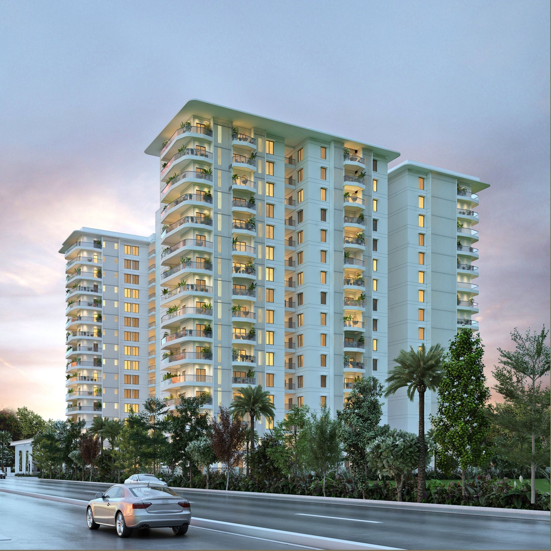 Lumbini Elysee towers with landscaped frontage