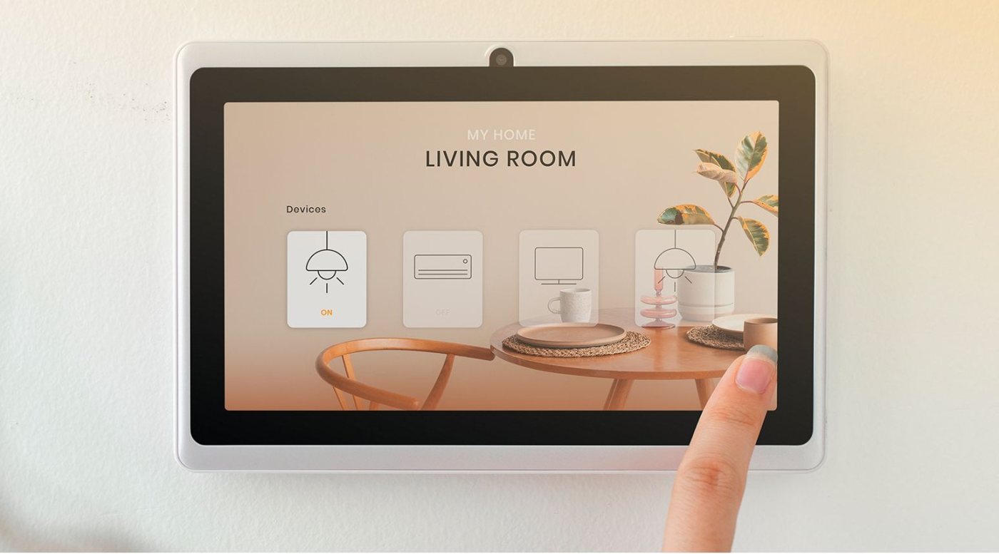 Smart home automation panel controlling the living room